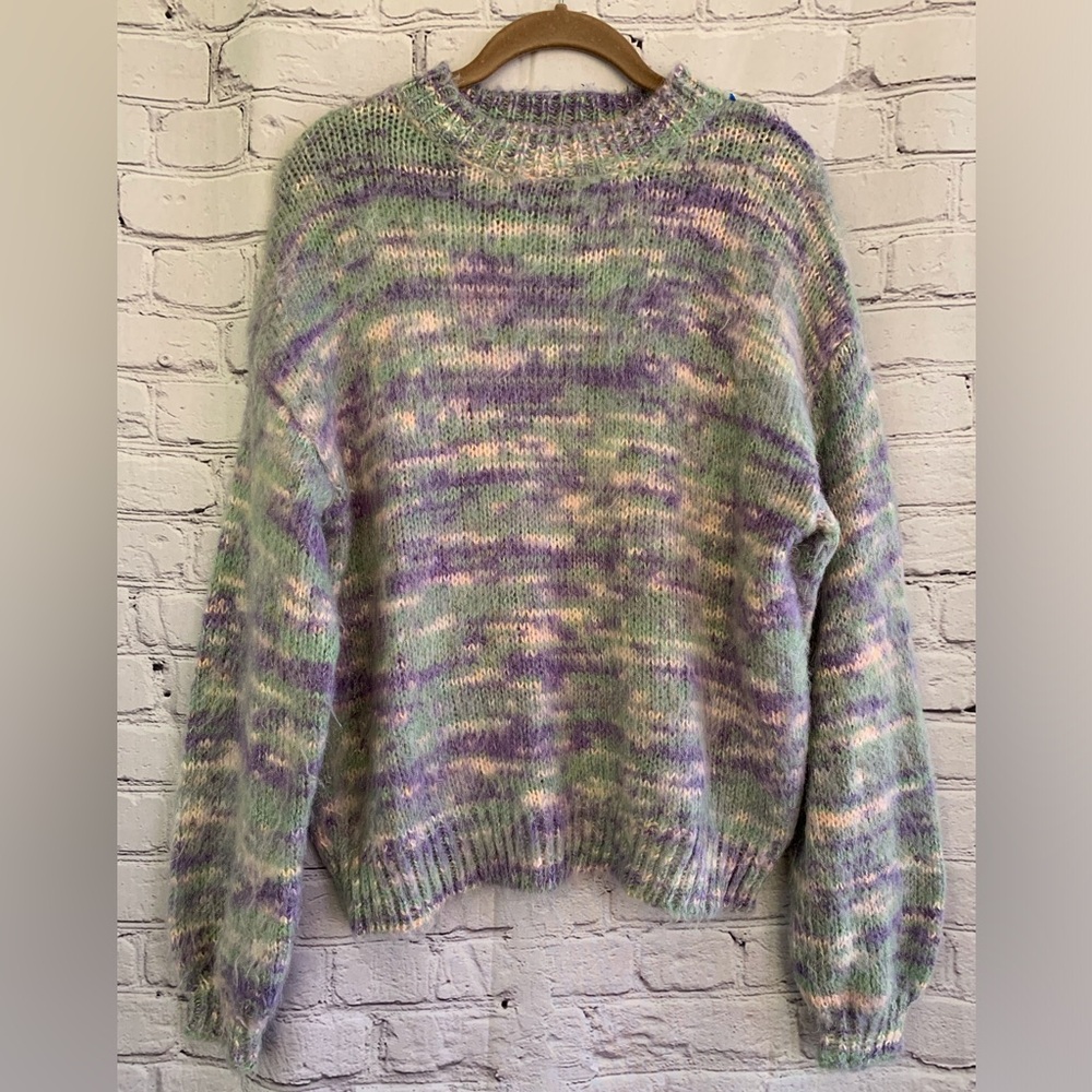Vylette Purple and Green Cable knit Sweater